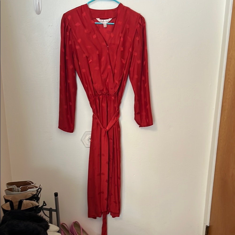 1940’s Michelle Stuart Red Long Sleeve Dress with Tie Waist